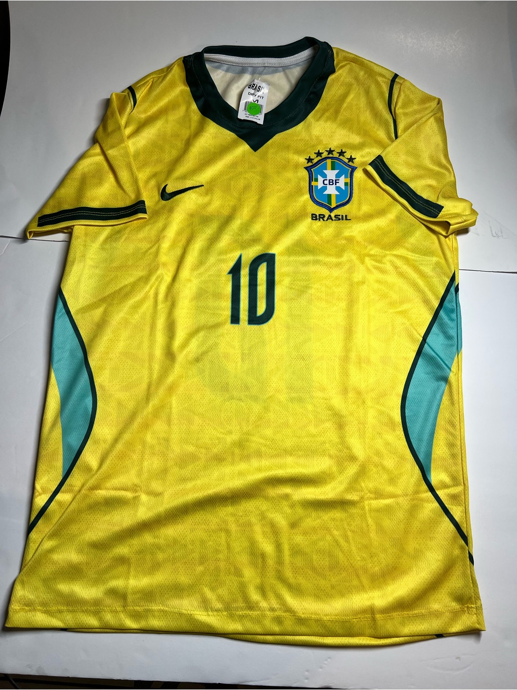 Yellow & Teal Brazil Soccer Jersey #10 Size M